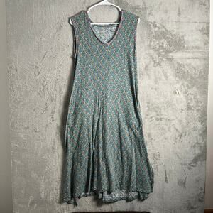 Natural Life Hangout Cotton Midi Dress Blue Floral XS/S Sleeveless Boho Cottage‎